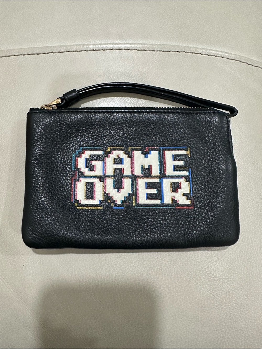 Coach Women's Corner Zip Wristlet Leather Wallet w/ Pac-Man Game Over Black